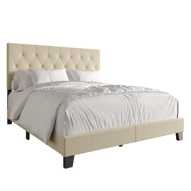 Simple Button Tufted Linen Upholstered Bed Beige - Twin