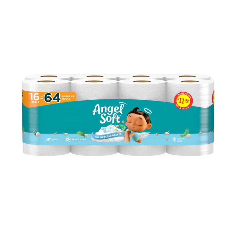 Angel Soft Toilet Paper Mega Rolls With Fresh Ocean Breeze Scent, 16 Ct