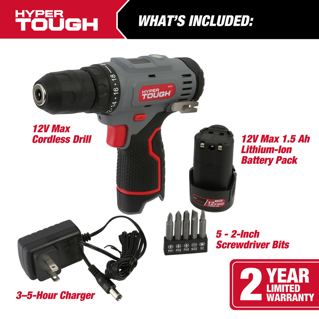 Hyper Tough 12V Max Lithium Ion Cordless 3 8 inch Drill Driver Jackpot Discount Store