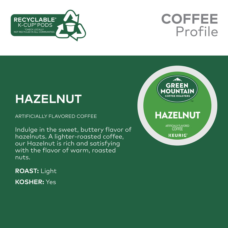 Green Mountain Coffee Hazelnut Flavored K-Cup Pods, Light Roast, 24 Count, Best By: 9/26