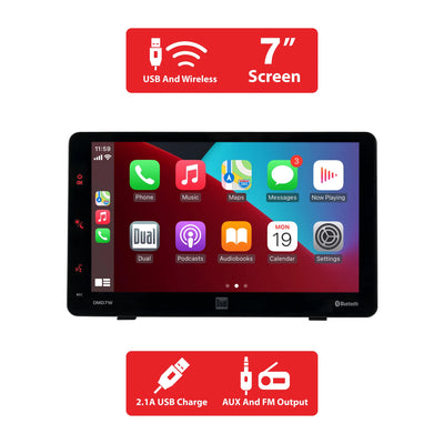 Dual Electronics DMD7W Dash Mount 7" Touchscreen Monitor with Wireless Apple CarPlay