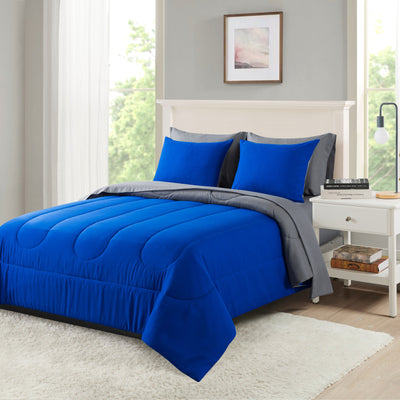 Mainstays 7 Piece Reversible Bed in a Bag Comforter Set with Sheets, Blue, Full, All Ages