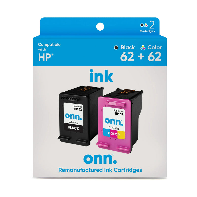 onn HP 62 Black & Tri-Color Inkjet Cartridges 2-Cartridges, EXP 06/24