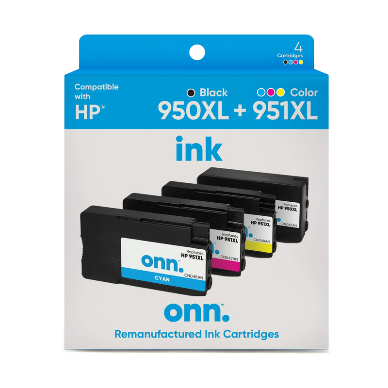 onn HP 950XL/951XL High Yield Inkjet Cartridges 4-Pack, Black & Tri-Color, EXP 04/24