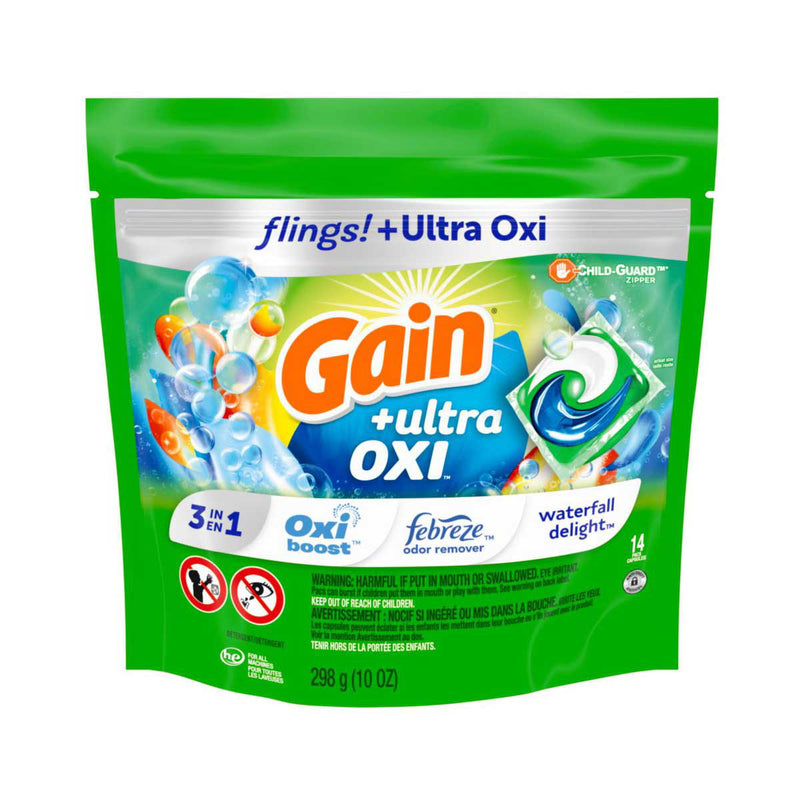 Gain Ultra Oxi Laundry Detergent Pacs, Waterfall Delight, 14 Count