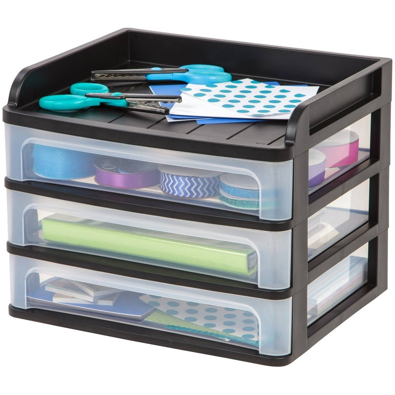 3-Drawer Medium Desktop Storage, Black