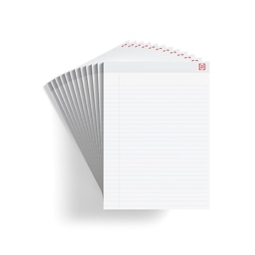 Staples Notepads, 8.5" X 11.75", Wide Ruled, White, 50 Sheets/Pad, 12 Count