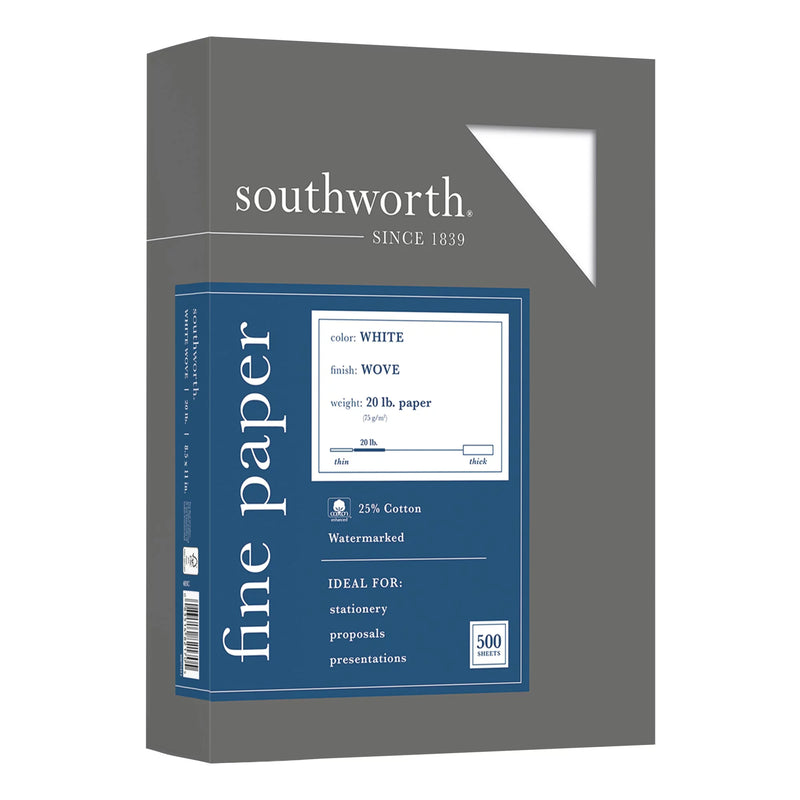 Southworth 25% Cotton Business Paper, White, 500/Case