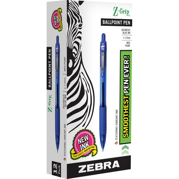 Zebra Z-Grip Retractable Ballpoint Pens, Blue, 12/Pack