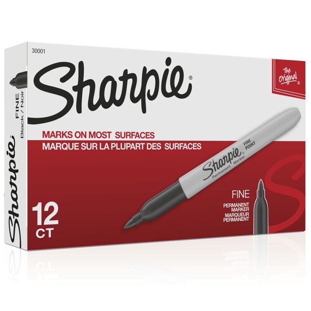 Sharpie Fine Tip Permanent Marker, Black, 12/Pack