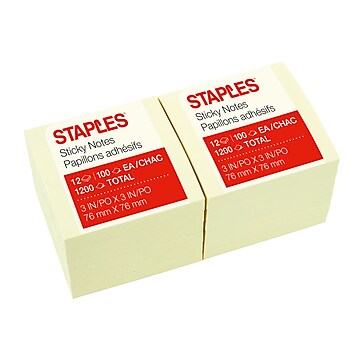 Staples Stickies Notes, 12/Pack