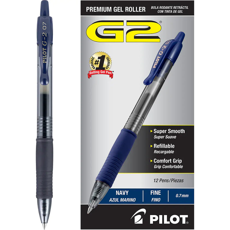 Pilot G2 Gel Pens, Navy, 12/Pack